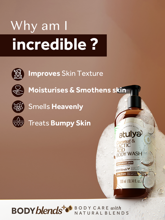 Atulya Coconut & Lactic Acid Body Wash | Hydrating & Gentle Exfoliation | SLS & Paraben Free | For All Skin Types | 300 ml