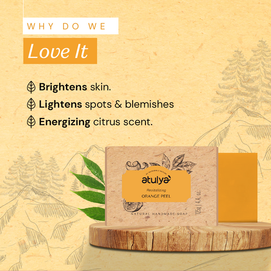 Atulya Orange Peel Soap | Brightens Skin, Deep Cleanse | SLS & Paraben Free | For all skin types | 125 gm