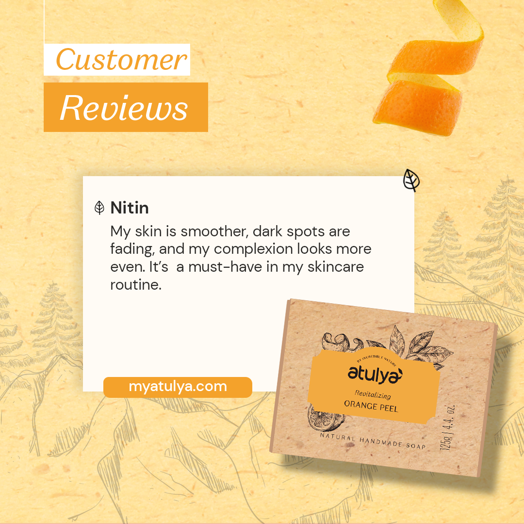 Atulya Orange Peel Soap | Brightens Skin, Deep Cleanse | SLS & Paraben Free | For all skin types | 125 gm