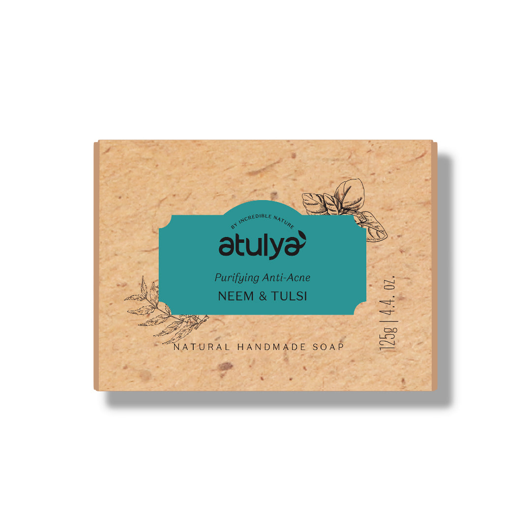 Atulya Neem & Tulsi Soap | Fights Acne, Clears Skin | SLS & Paraben Free | For all skin types | 125 gm