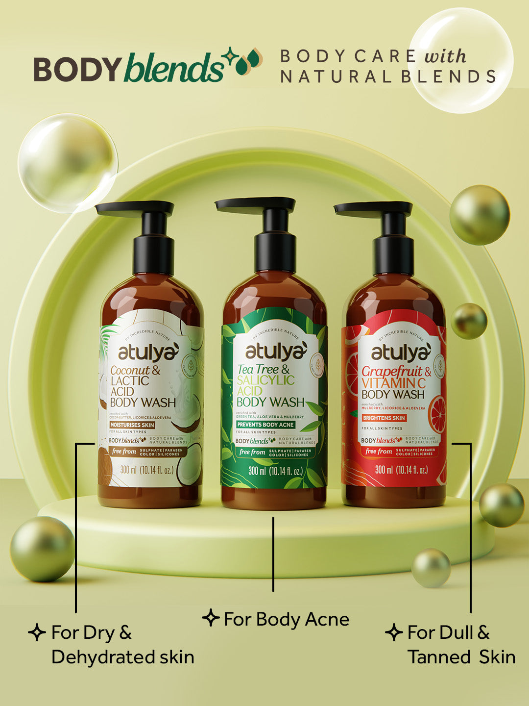 Atulya Tea Tree & Salicylic Acid Body Wash | Hydrating & Gentle Exfoliation | SLS & Paraben Free | For All Skin Types | 300 ml