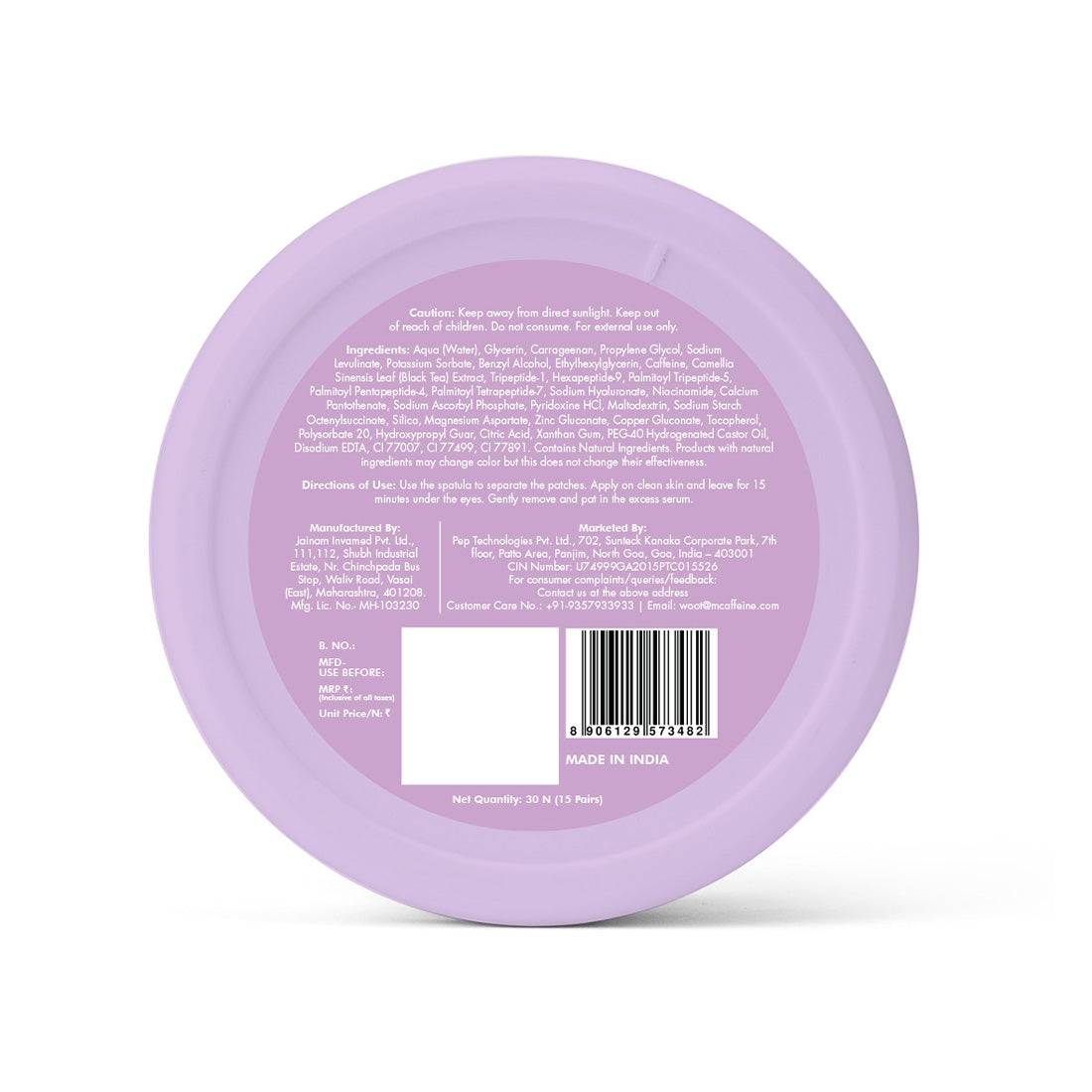 mCaffeine Black Tea Under Eye Patches | Collagen Peptide