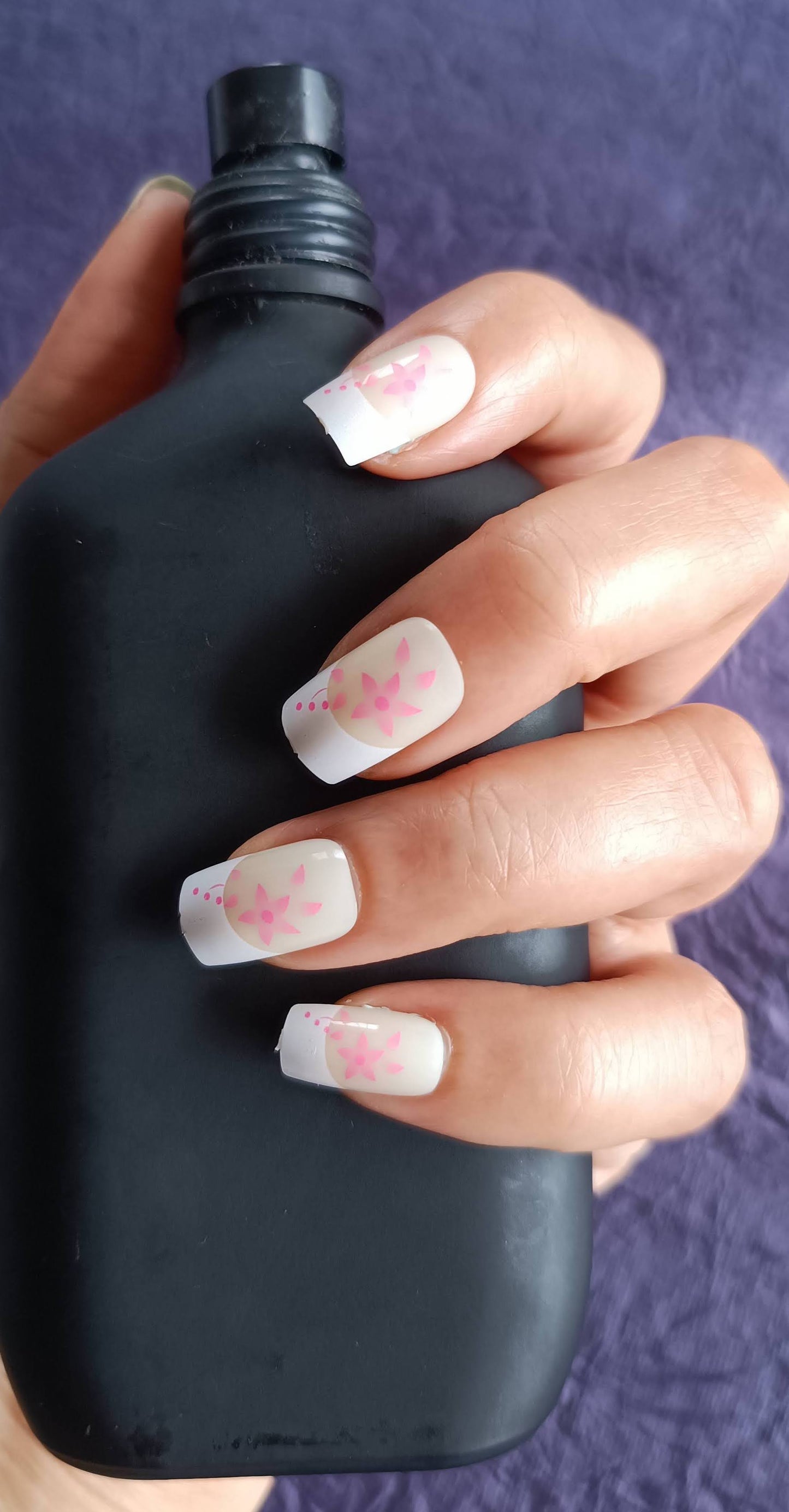 Acrylic/ Press-on Designer Nails with Glue Tabs | Artificial Nails Under 50 - Pink Star French Tips