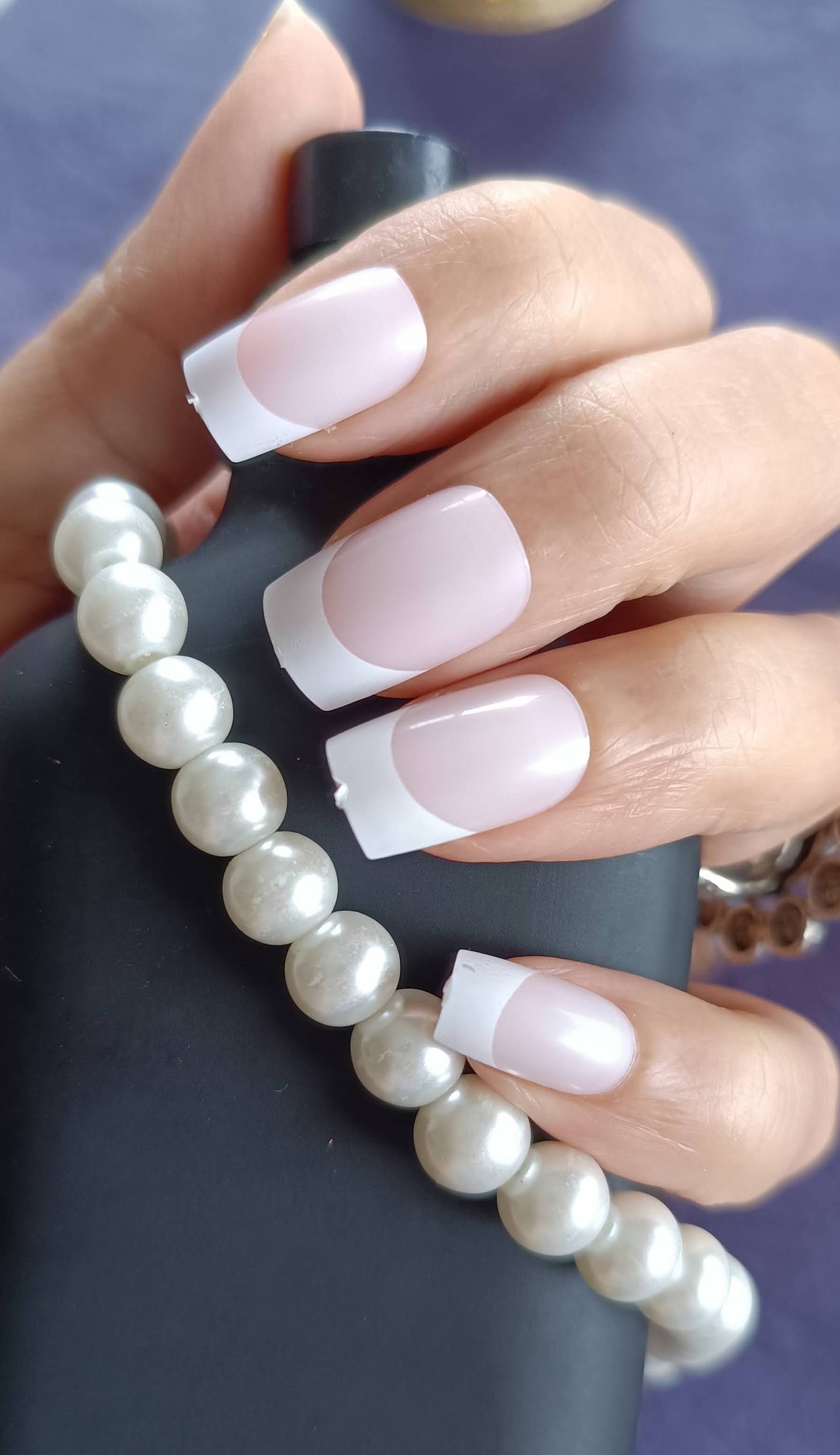 Acrylic/ Press-on Designer Nails with Glue Tabs | Artificial Nails Under 50 - Box shaped Pink French Tips