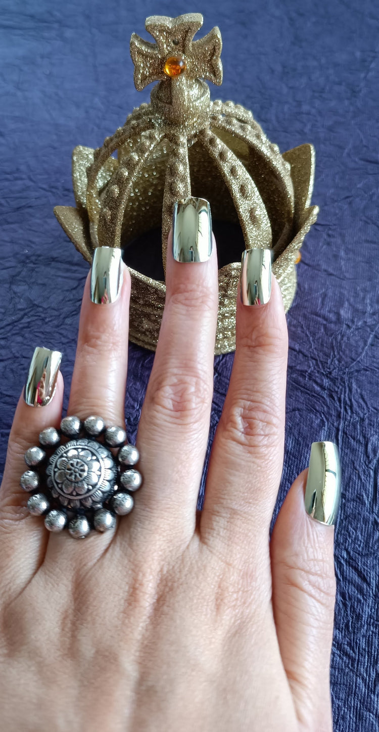 Combo of Acrylic/ Press-on Designer Nails with Glue Tabs | Artificial Nails Under 200 - Box Shaped Golden Chromatic-Silver Chromatic