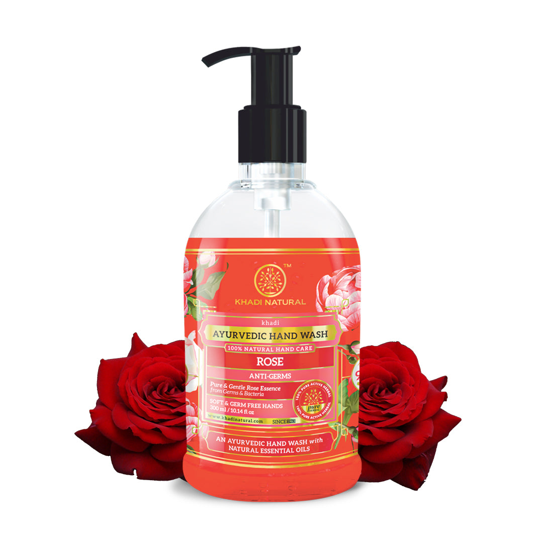 Khadi Natural Anti-Germ Rose Hand Wash Bottle + Dispenser Pack of 2 (2×300ml)