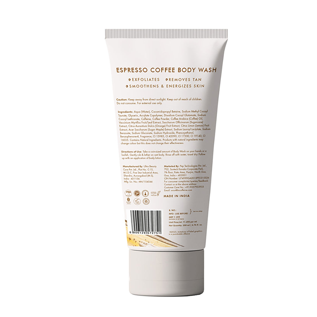 mCaffeine Espresso Body Wash Tube - 200 ml