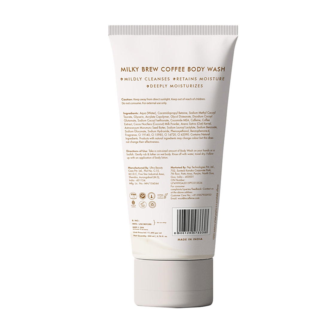 mCaffeine Milky Brew Coffee Body Wash Tube - 200 ml