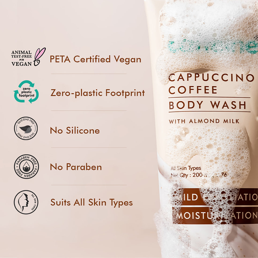 mCaffeine Cappuccino Coffee Body Wash Tube - 200 ml