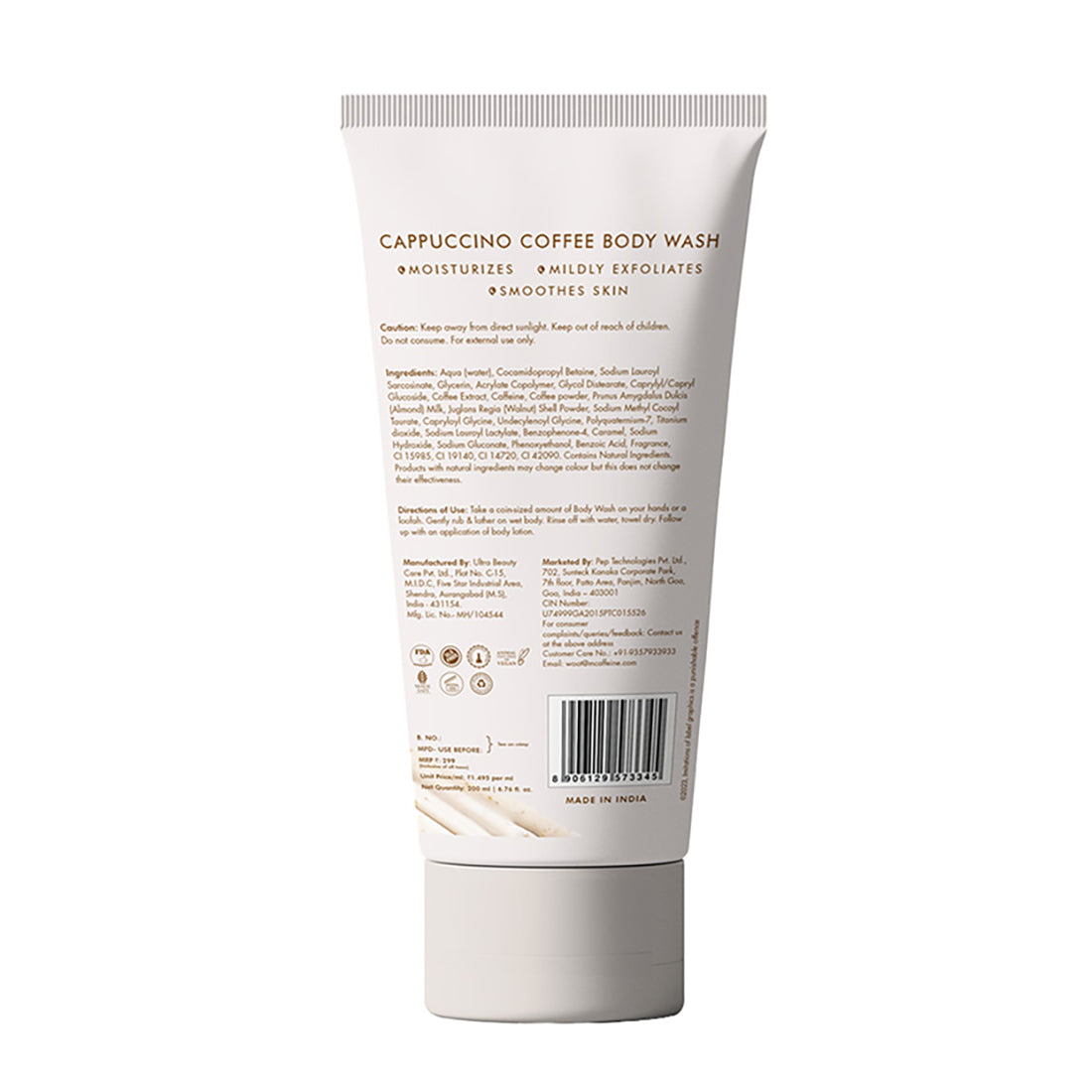 mCaffeine Cappuccino Coffee Body Wash Tube - 200 ml