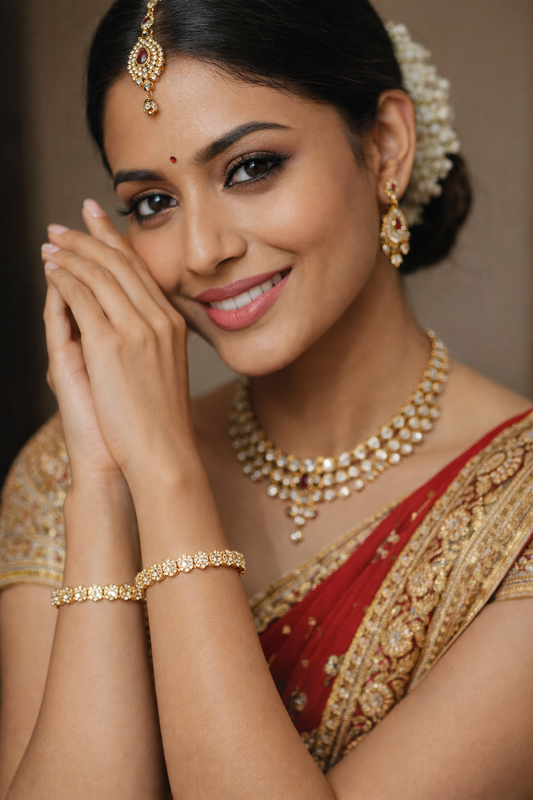 Set of 2 Gold Finish Floral Designer Bangles Set with Crystal Detailing | Wedding & Festive Jewellery for Women