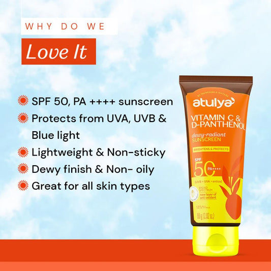 Atulya Vitamin C & D-Panthenol Sunscreen | SPF 50 PA++++ | Dewy-radiant - 80g