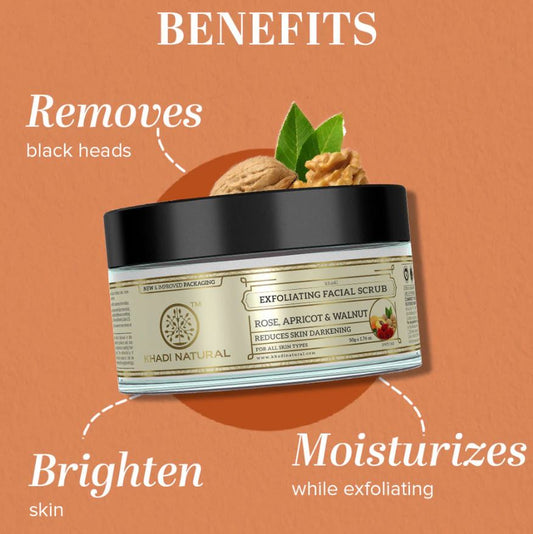 Khadi Natural Apricot & Walnut Face Cream Scrub with Rose - 100gm