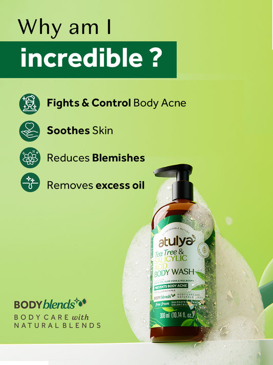 Atulya Tea Tree & Salicylic Acid Body Wash | Hydrating & Gentle Exfoliation | SLS & Paraben Free | For All Skin Types | 300 ml