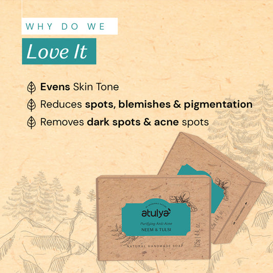 Atulya Neem & Tulsi Soap | Fights Acne, Clears Skin | SLS & Paraben Free | For all skin types | 125 gm