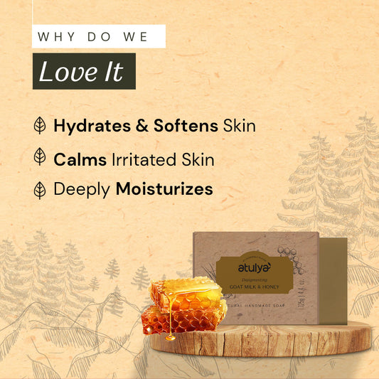 Atulya Goat Milk & Honey Soap | Nourishes Skin, Softens Texture | SLS & Paraben Free | For all skin types | 125 gm