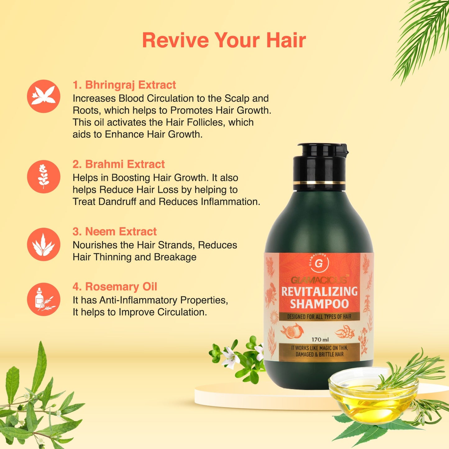 Hair Revitalizing Shampoo – Strengthen & Nourish Thin, Damaged Hair | Natural Ingredients for Healthier, Fuller Hair – 170ml