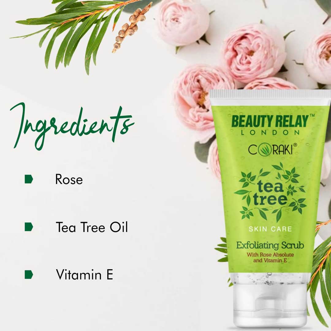 Tea Tree Exfoliating Scrub With Rose Absolute, Juglans Nigra Seed, Tea Tree Oil And Vitamin-E - 180 gm