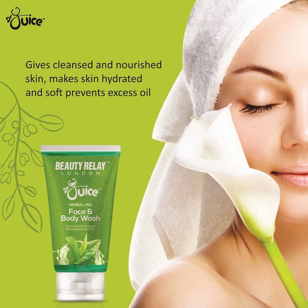Dr. Juice Herbal Mix Face & Body Wash Enriched With Moringa, Wheatgrass, Tea Tree, Aloe Vera