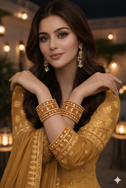 Set of 6 Orange & Gold Designer Stone Bangles Set for Women | Festive, Wedding & Party Wear Bangles