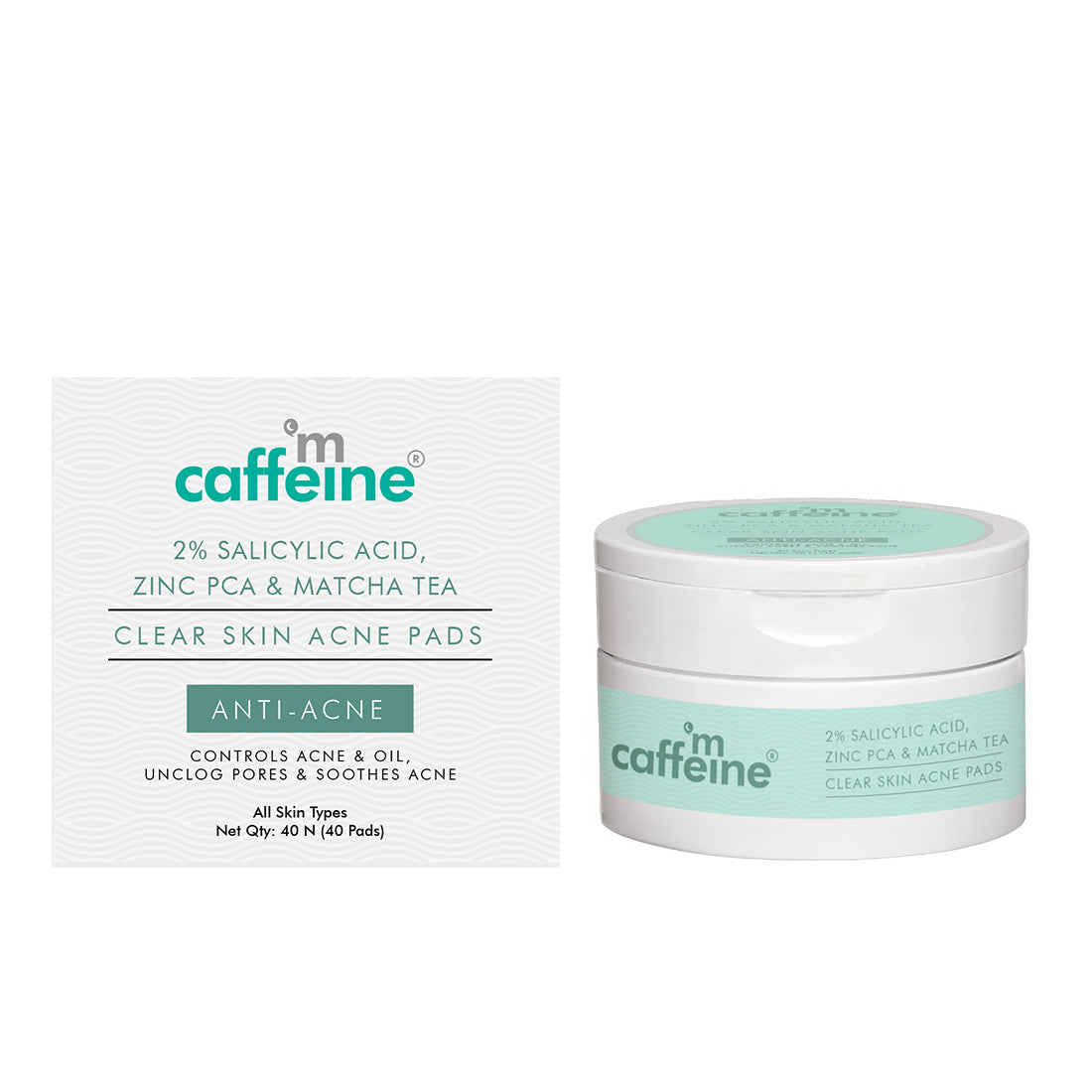 mCaffeine 2% SALICYLIC ACID Zinc PCA & MATCHA TEA CLEAR SKIN ACNE PADS