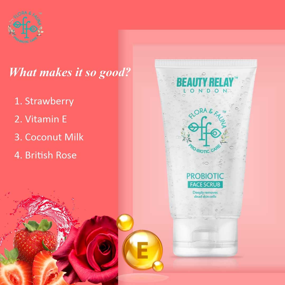 Probiotic Face Scrub With Juglans Nigra Seed, Shea Butter, Strawberry, Coconut Oil - 180 gm