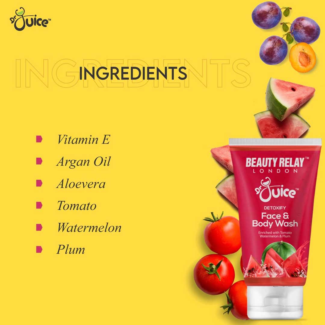 Dr. Juice Detoxify Face & Body Wash Enriched With Tomato, Watermelon, Plum, Aloe Vera, Olive Oil