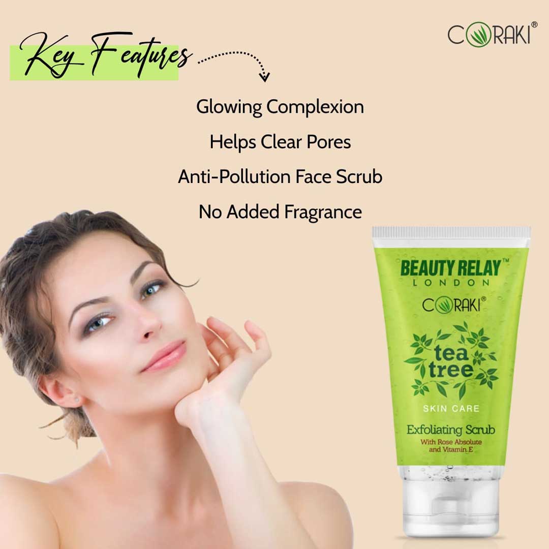 Tea Tree Exfoliating Scrub With Rose Absolute, Juglans Nigra Seed, Tea Tree Oil And Vitamin-E - 180 gm