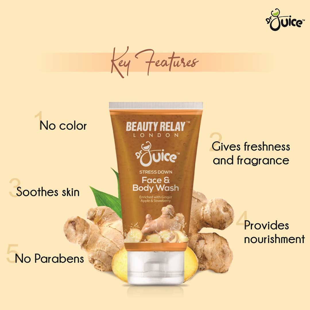Dr. Juice Stress Down Face & Body Wash Enriched With Ginger, Apple, Strawberry, Aloe Vera, Vitamin-E