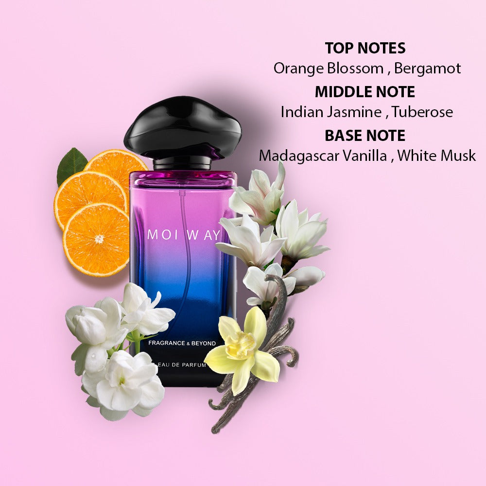 Moi Way Eau De Parfum For Women 100ml | Floral, Woody, Musky | Best Luxurious Perfume Spray for Women | Intense and Long Lasting Fragrance | Best Gift for Her | Orange Blossom, Bergamot, Tuberose, Vanilla, White Musk