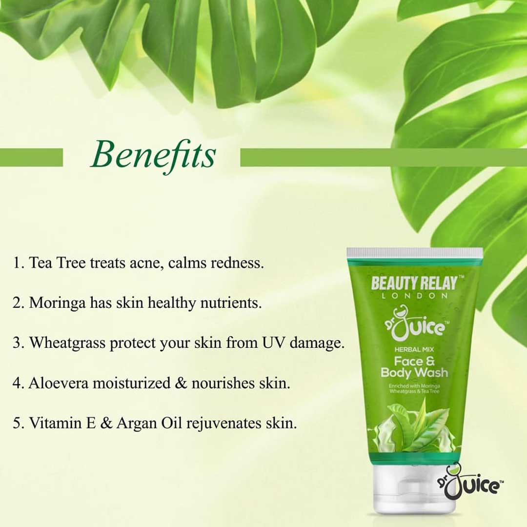 Dr. Juice Herbal Mix Face & Body Wash Enriched With Moringa, Wheatgrass, Tea Tree, Aloe Vera
