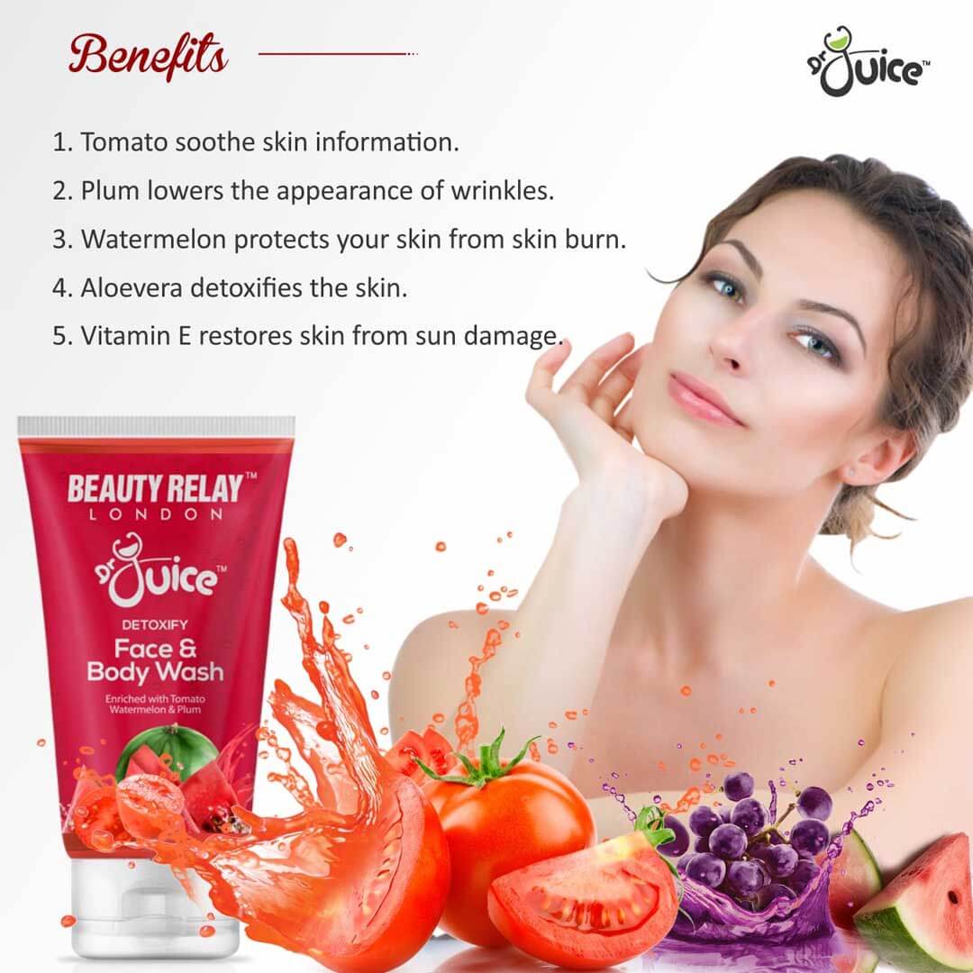 Dr. Juice Detoxify Face & Body Wash Enriched With Tomato, Watermelon, Plum, Aloe Vera, Olive Oil