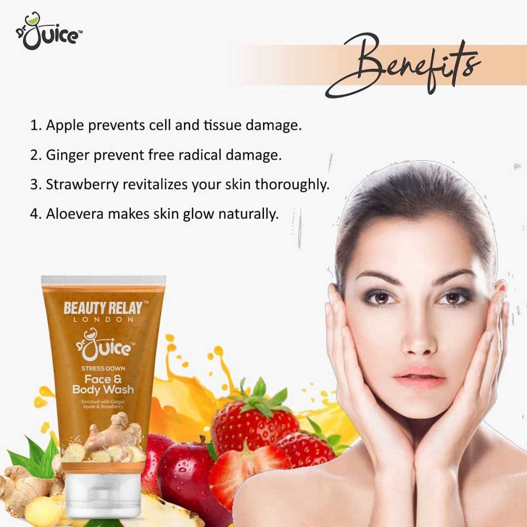 Dr. Juice Stress Down Face & Body Wash Enriched With Ginger, Apple, Strawberry, Aloe Vera, Vitamin-E