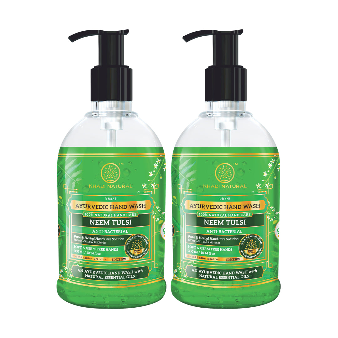 Khadi Natural Anti-Bacterial Neem Tulsi Hand Wash Bottle & Dispenser Pack of 2 (2×300ml)