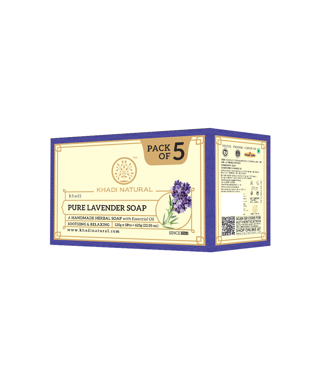 Khadi Natural Herbal Pure Lavender Soap Pack of 5 (5×125g)