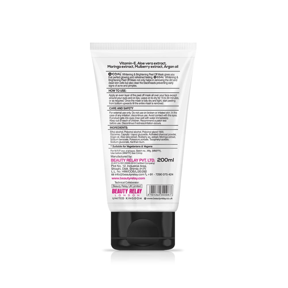 Activated Charcoal Whitening & Brightening Peel Off Mask With Activated Charcoal Powder, Argan Oil, Aloevera, Mulberry