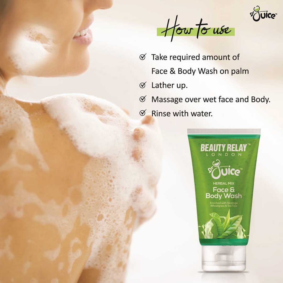 Dr. Juice Herbal Mix Face & Body Wash Enriched With Moringa, Wheatgrass, Tea Tree, Aloe Vera