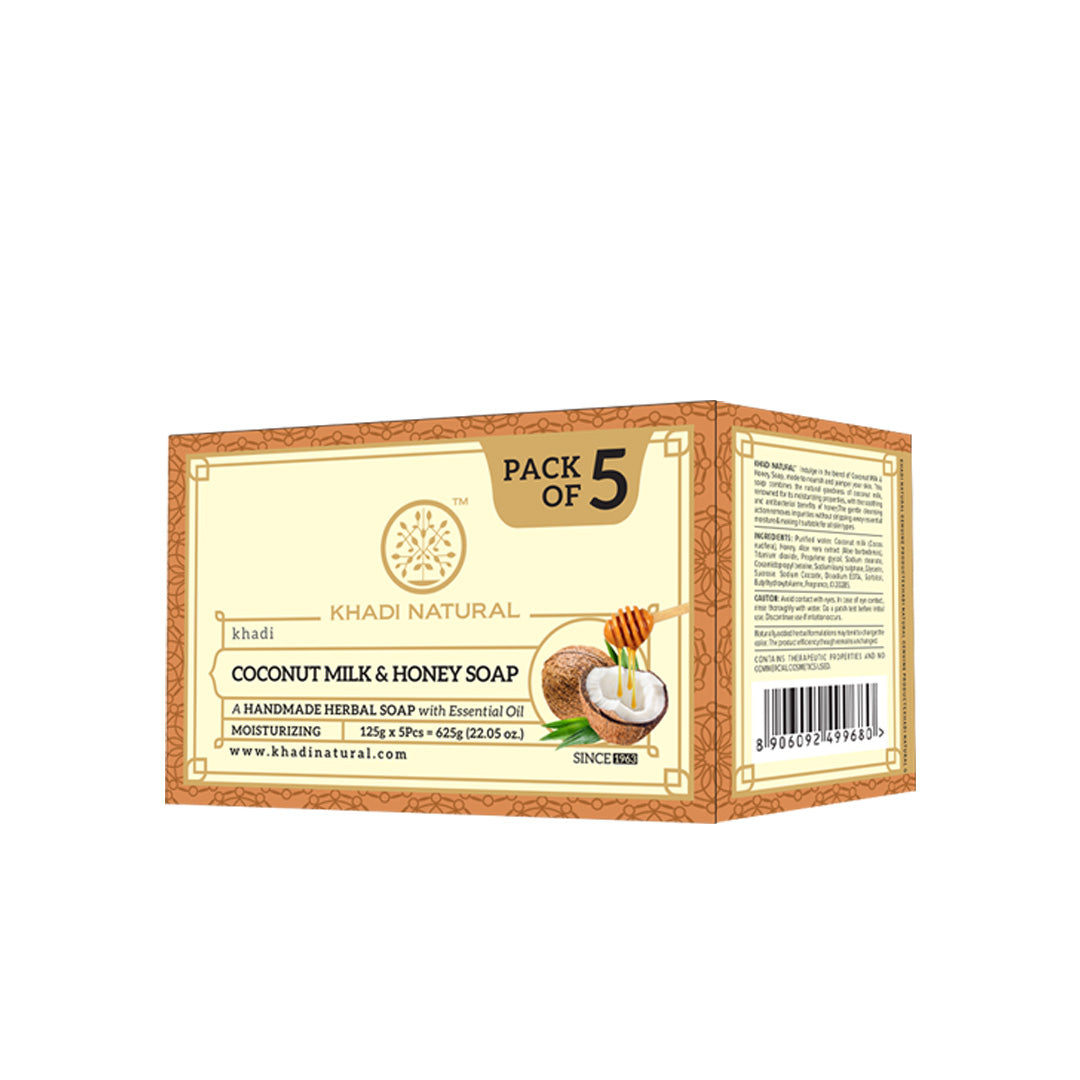 Khadi Natural Coconut Milk & Honey Soap Moisturizing Care Pack of 5 (5×125g)