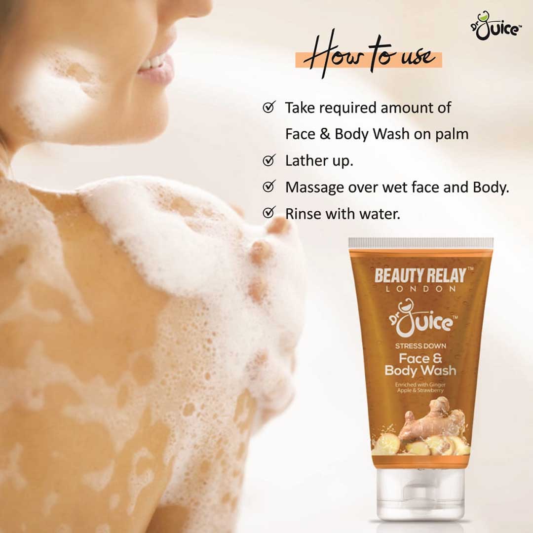 Dr. Juice Stress Down Face & Body Wash Enriched With Ginger, Apple, Strawberry, Aloe Vera, Vitamin-E