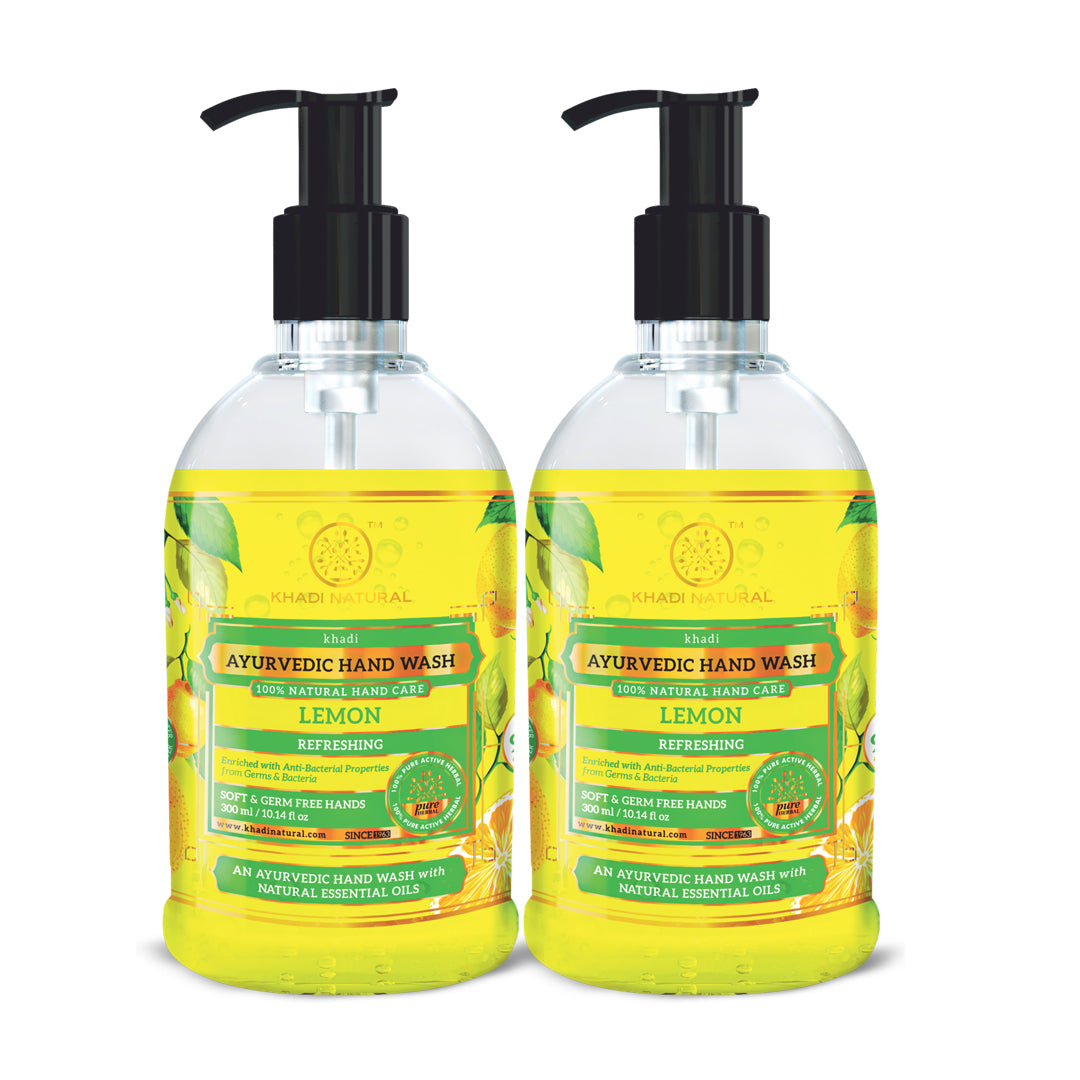 Khadi Natural Refreshing Lemon Hand Wash Bottle & Dispenser Pack of 2 (2×300ml)