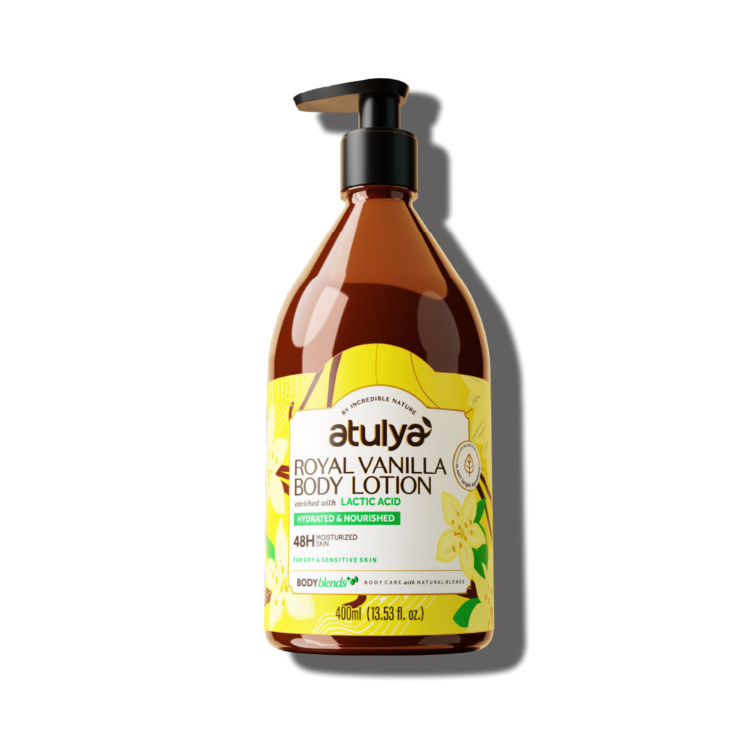 Atulya Royal Vanilla Body Lotion Enriched With Lactic Acid | Smooth Skin, Nourishing Feel | Non-Greasy Formula | For all skin types | 400 ml
