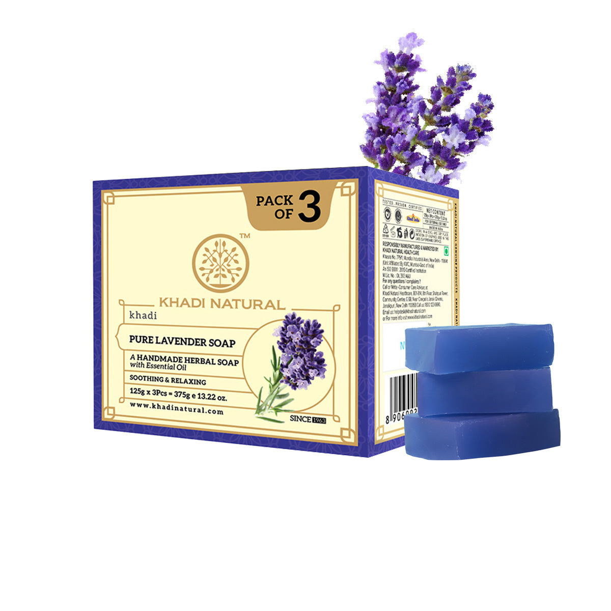 Khadi Natural Organic Pure Lavender Soap Calming Bath Bar (375g)