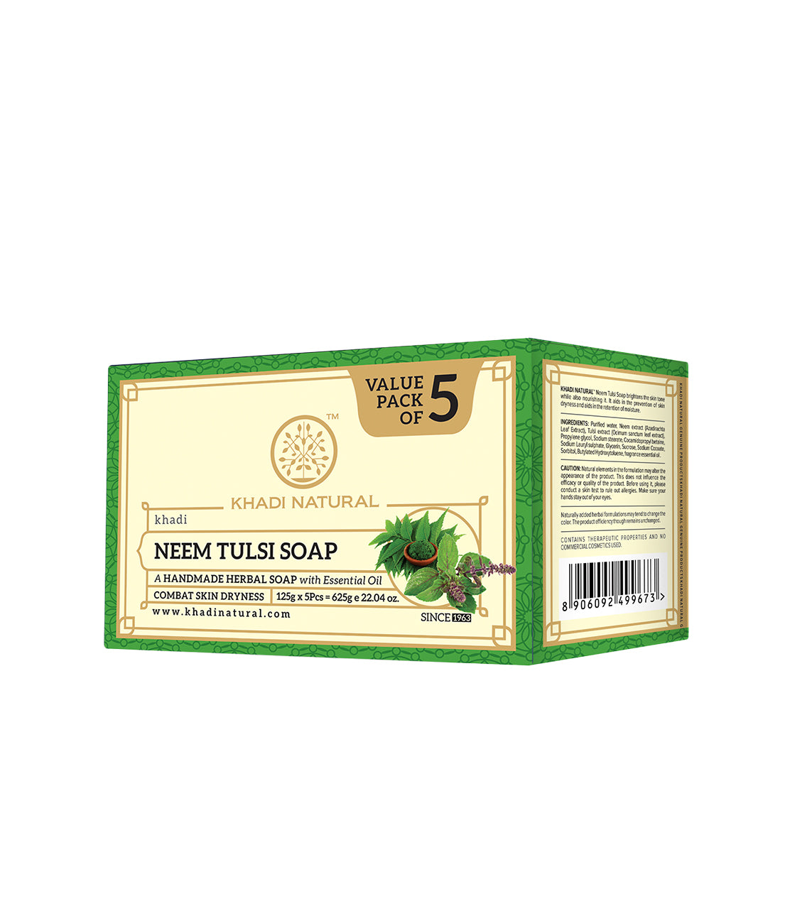 Khadi Natural Herbal Neem Tulsi Soap Purifying Care Pack of 5 (625g)