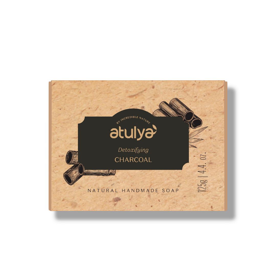 Atulya Charcoal Soap | Purifies Pores, Removes Impurities | SLS & Paraben Free | For all skin types | 125 gm
