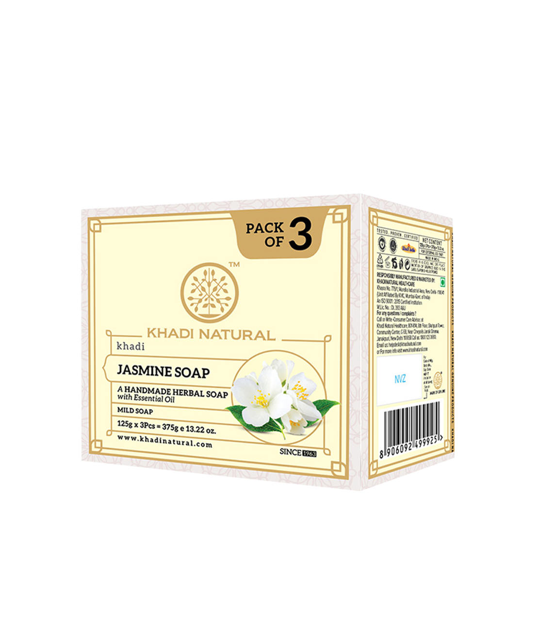 Khadi Natural Herbal Jasmine Soap Refreshing Bath Bar Pack of 3 (375g)