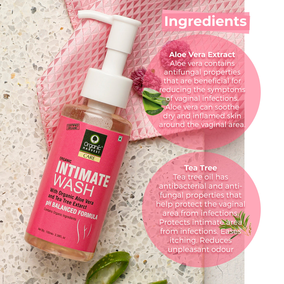 Daily Intimate Feminine Wash, Infused with the Goodness of Organic Aloe Vera and Tea Tree Extracts