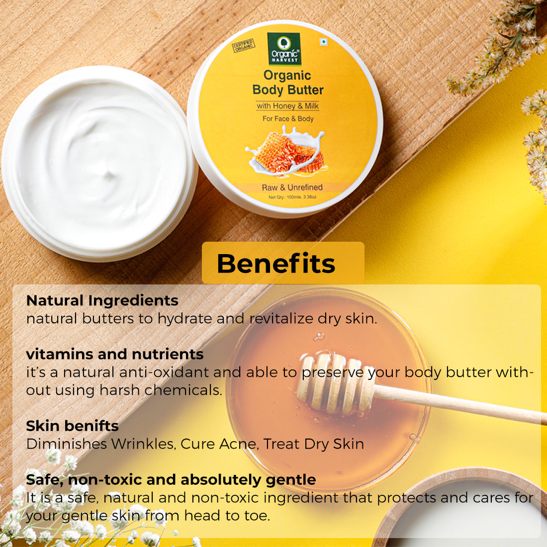 Body Butter Cream With Benefits of Shea Butter, Aloe Vera, Honey & Milk | Deep Moisturizing Cream for Dry - 100ml
