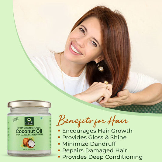 Cold Pressed Extra Virgin Organic Coconut Oil For All Types of Hair, Skin - 200ml