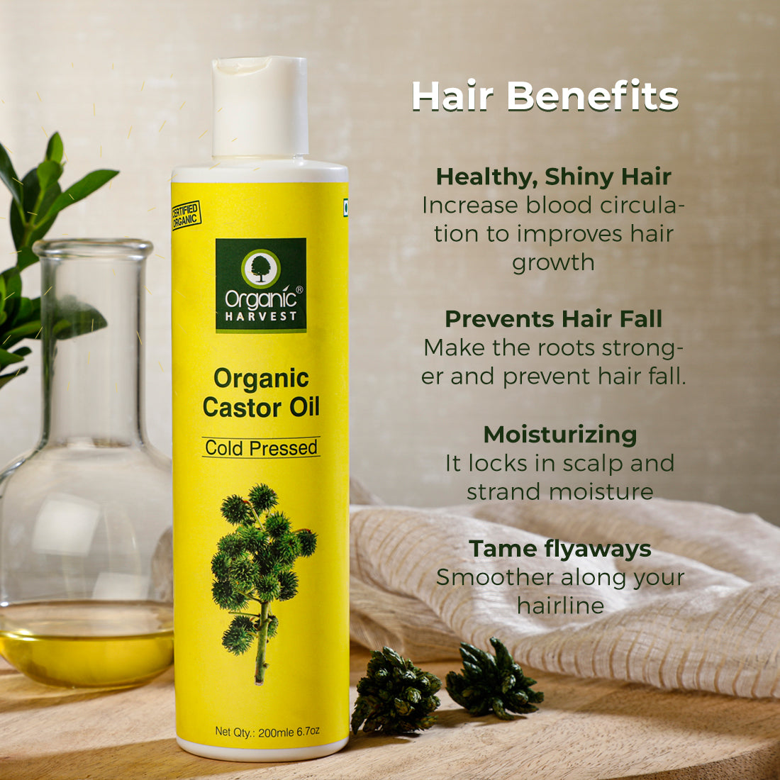 Cold Pressed Castor Oil, For Moisturizing Skin, Hair & Nail Growth, Eyelash Thickening - 200ml