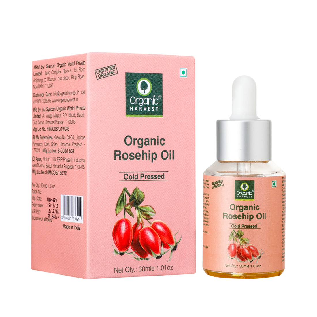 Cold-Pressed Rosehip Seed Oil, Boosts Collagen Production, Reduces Dullness & Hyper-pigmentation, For Healthy Hair & Skin Luminosity - 30ml